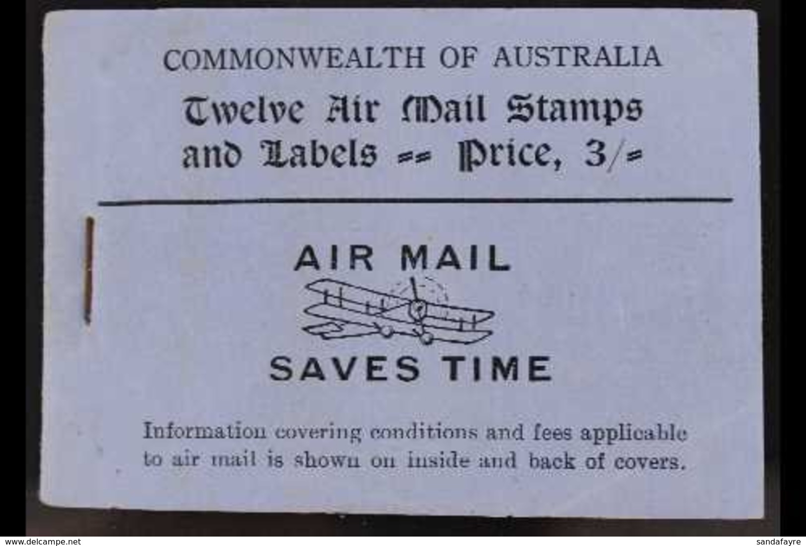 BOOKLET 1930 3s Airmail Saves Time Booklet Black On Blue Cover, SG SB24, Fine And Very Scarce. For More Images, Please V - Other & Unclassified