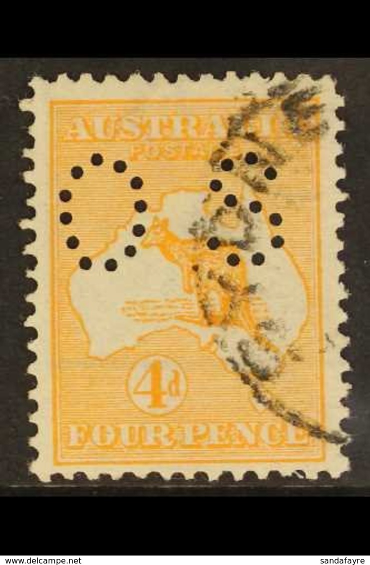 OFFICIAL 1914 4d Orange-yellow Roo Punctured 'OS', SG O21a, Fine Cds Used, Good Centring, With 2009 RPSL Photo-certifica - Altri & Non Classificati