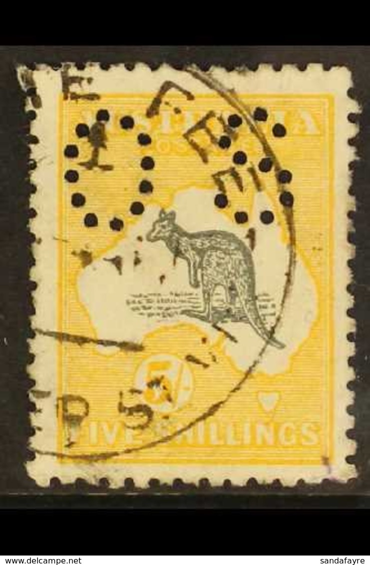 OFFICIAL 1915 5s Grey & Yellow Roo Punctured 'OS', SG O37, Fine Cds Used, Good Centring, Small Mark At Lower Right Corne - Other & Unclassified