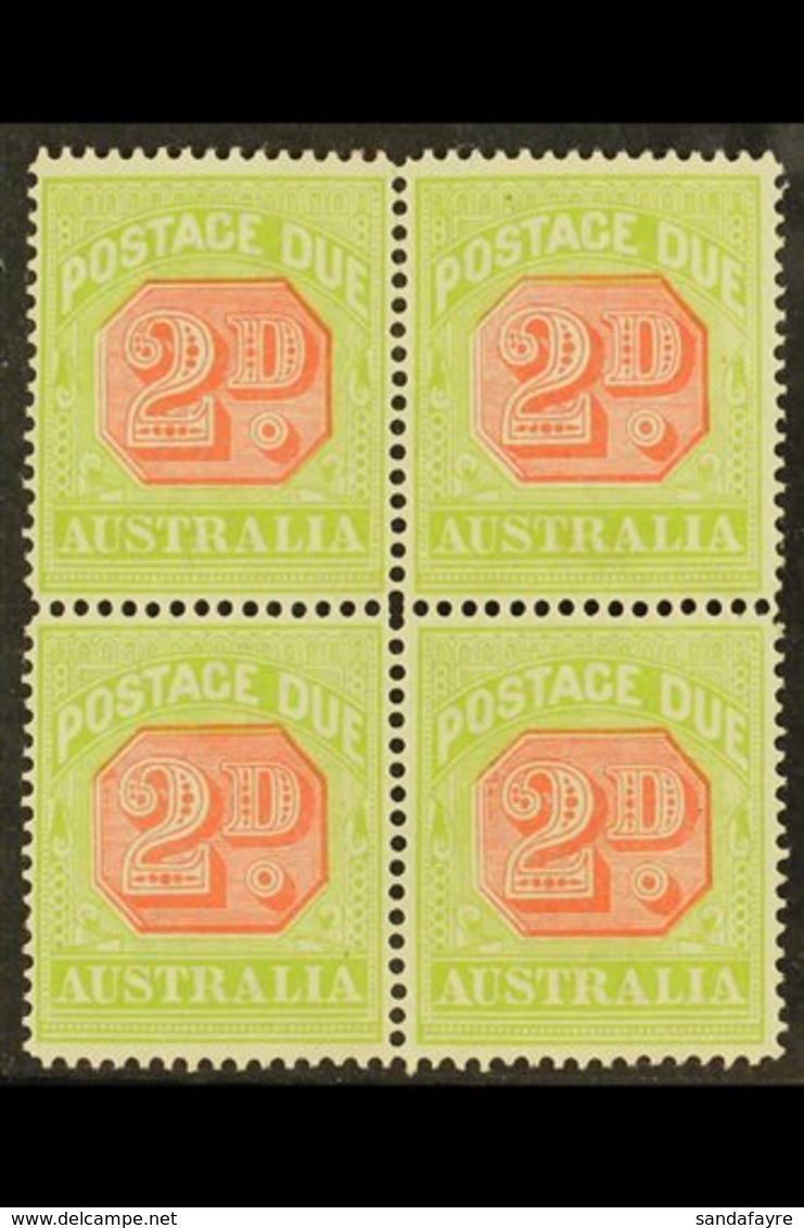 POSTAGE DUES 1912 - 1923 2d Scarlet And Pale Yellow Green, SG D81, Superb Mint Block Of 4. For More Images, Please Visit - Otros & Sin Clasificación