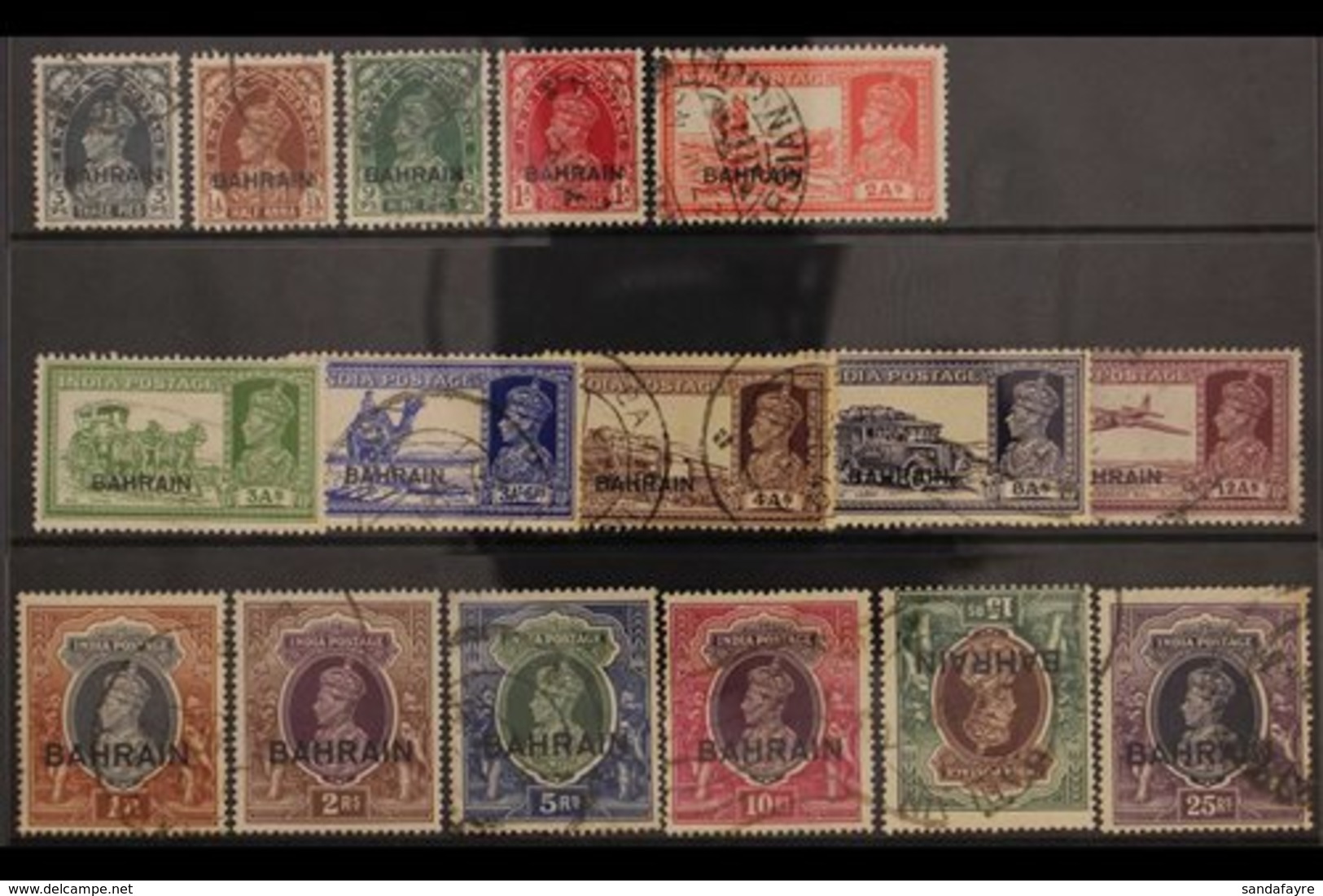 1938-41 KGVI Of India Complete Definitive Set Overprinted "BAHRAIN", SG 20/37, Fine Used. (16 Stamps) For More Images, P - Bahrain (...-1965)