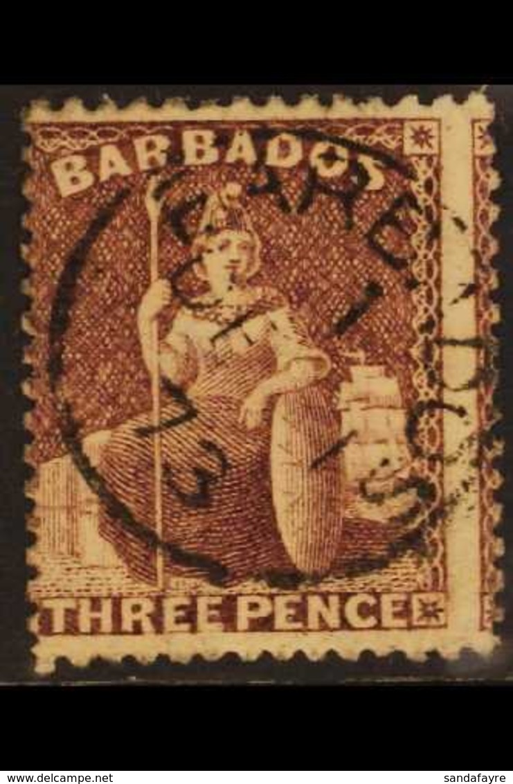 1873 3d Brown-purple Britanniia, SG 63, Neat 1873 Cds Used. For More Images, Please Visit Http://www.sandafayre.com/item - Barbades (...-1966)