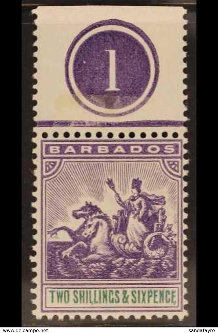 1892-1903 2s.6d. Violet And Green, SG 115, Superb Never Hinged Mint Upper Plate Number Example. For More Images, Please  - Barbados (...-1966)