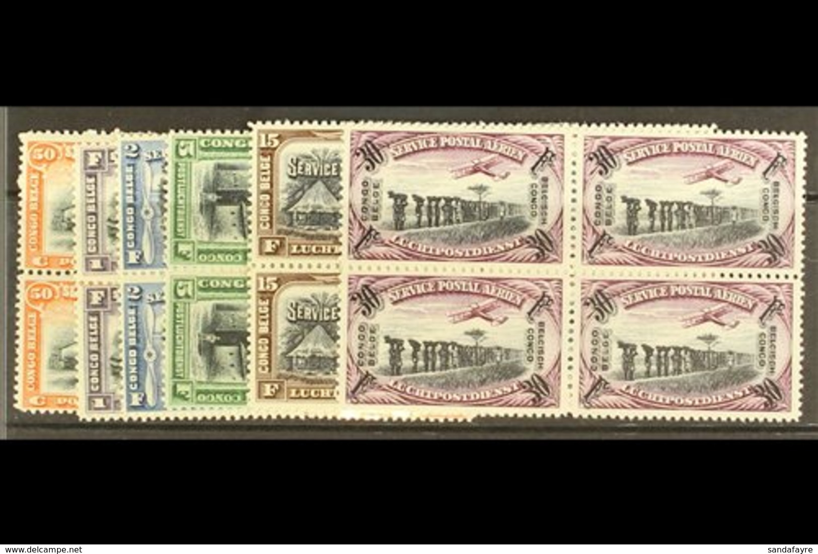 BELGIAN CONGO 1921-30 Air Set, COB PA1/6, Fine Never Hinged Mint Blocks Of Four. (6) For More Images, Please Visit Http: - Other & Unclassified