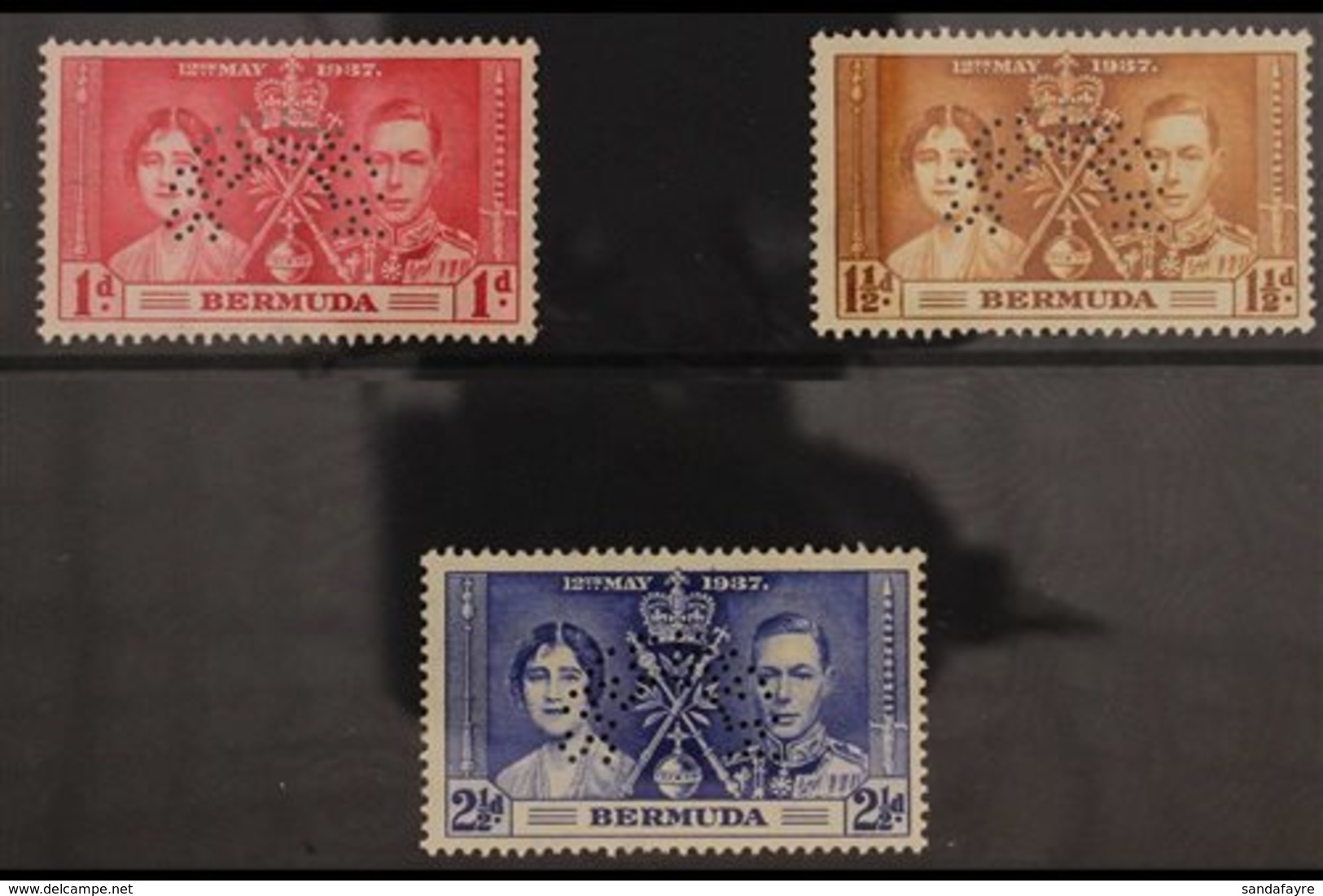 1937 SPECIMENS. Coronation Set Complete Perforated "Specimen", SG 107s/9s, Very Fine Mint, Large Part Og. (3 Stamps) For - Bermudes