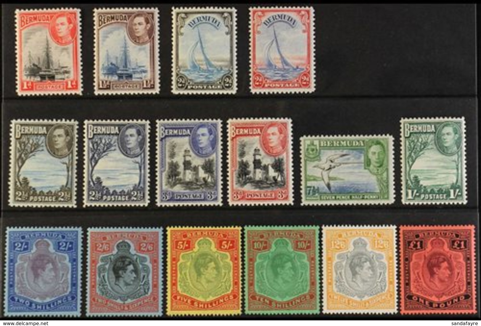 1938-52 Definitive "Basic" Set Of All Values, SG 110/21b, 2s6d To £1 Are All Perf 14. Never Hinged Mint (16 Stamps) For  - Bermudes