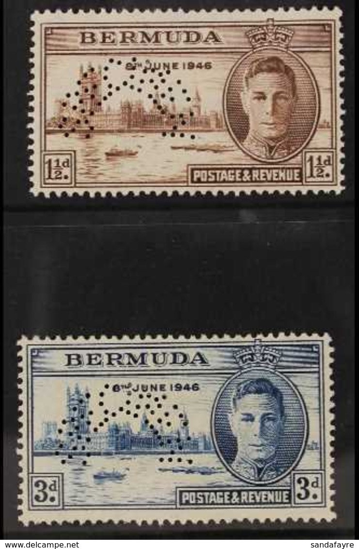 1946 SPECIMENS. Victory Set, Perforated "Specimen", SG 123s/4s, Very Fine Mint, Large Part Og. (2 Stamps) For More Image - Bermudas