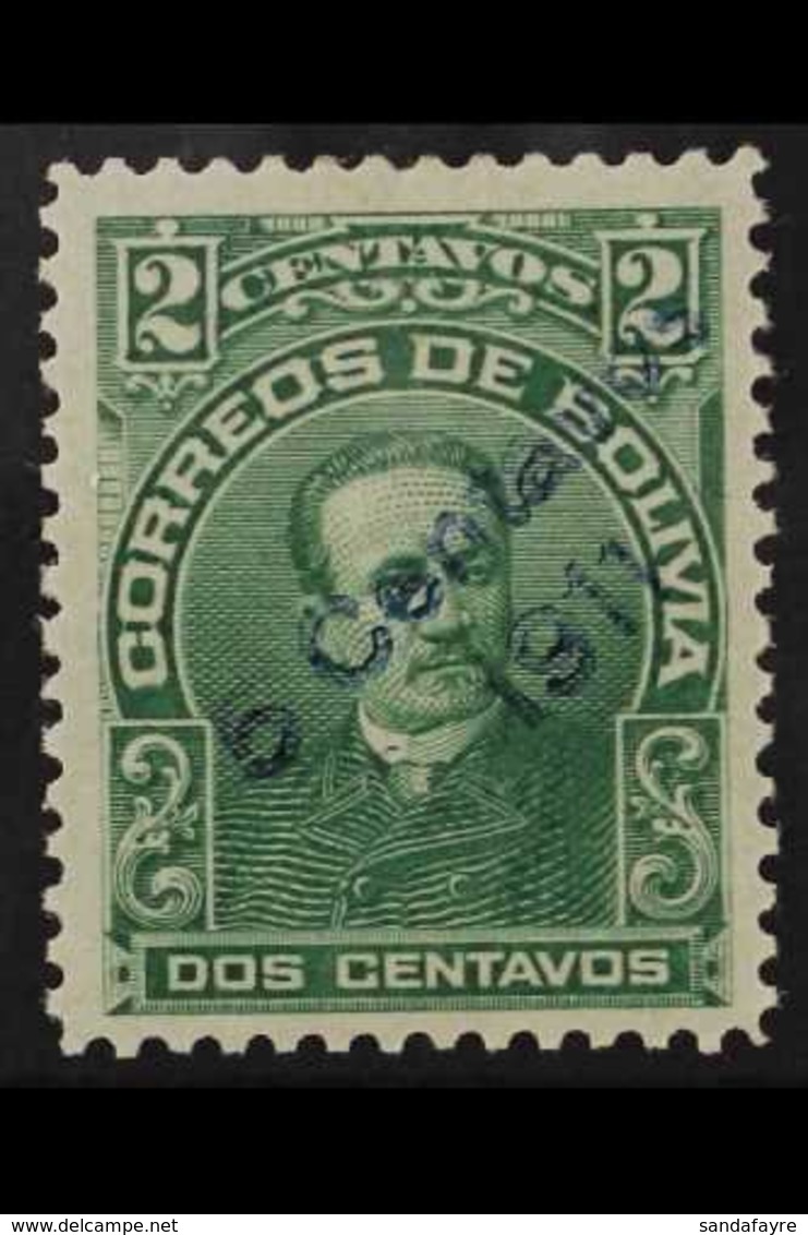 1911 VARIETY 5c On 2c Green SURCHARGE IN BLUE Variety (Scott 95d, SG 127c), Superb Mint, Very Fresh. For More Images, Pl - Bolivie