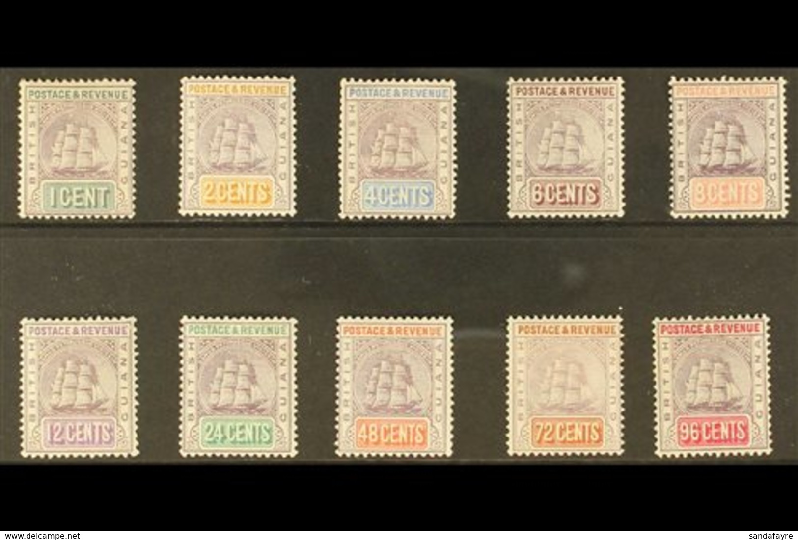 1889 Ship Definitive Set, CA Wmk, SG 193/205, Very Fine Mint (10 Stamps) For More Images, Please Visit Http://www.sandaf - Guyane Britannique (...-1966)