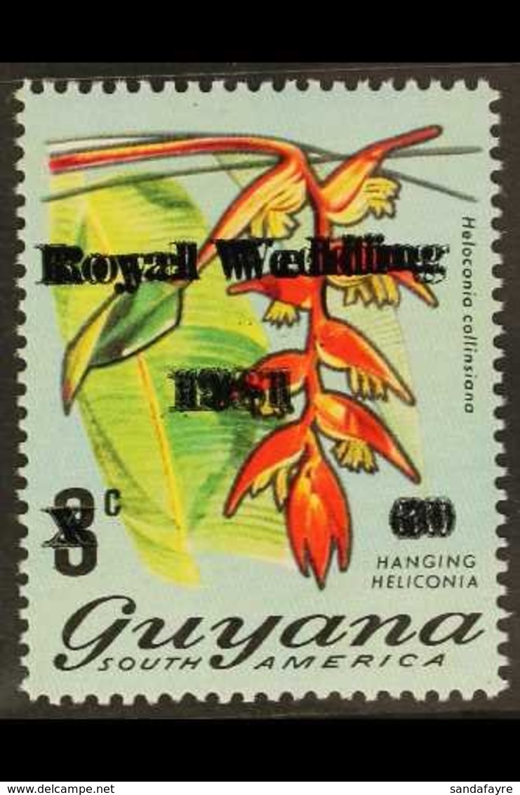 1981 60c On 3c Royal Wedding SURCHARGE T 205 DOUBLE Variety, SG 841d, Never Hinged Mint, Fresh. For More Images, Please  - Guyana (1966-...)