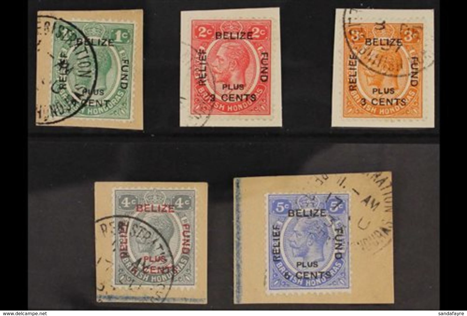 1932 Belize Relief Fund Set Complete, SG 138/42, Very Fine Used On Individual Pieces. (5 Stamps) For More Images, Please - Honduras Britannico (...-1970)