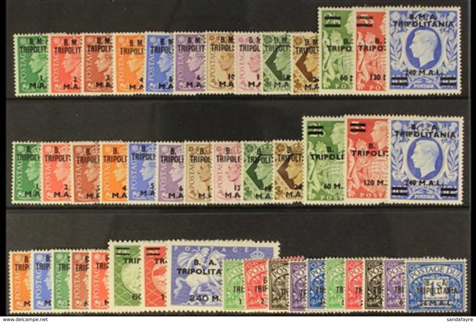 TRIPOLITANIA 1948-51 COMPLETE MINT COLLECTION On A Stock Card, SG T1/T34 Plus Postage Due Sets, SG TD1/TD10, Very Fine M - Africa Oriental Italiana