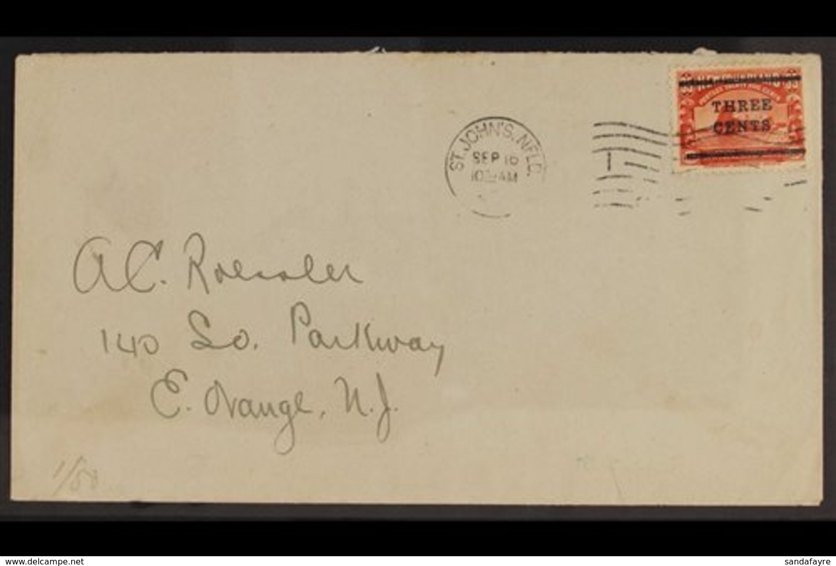 1920 EARLY USAGE ON COVER 3c On 35c Red, SG 147, On Neat Cover To USA, Tied St John's Sept. 16th Machine Cancel - The Se - Otros & Sin Clasificación