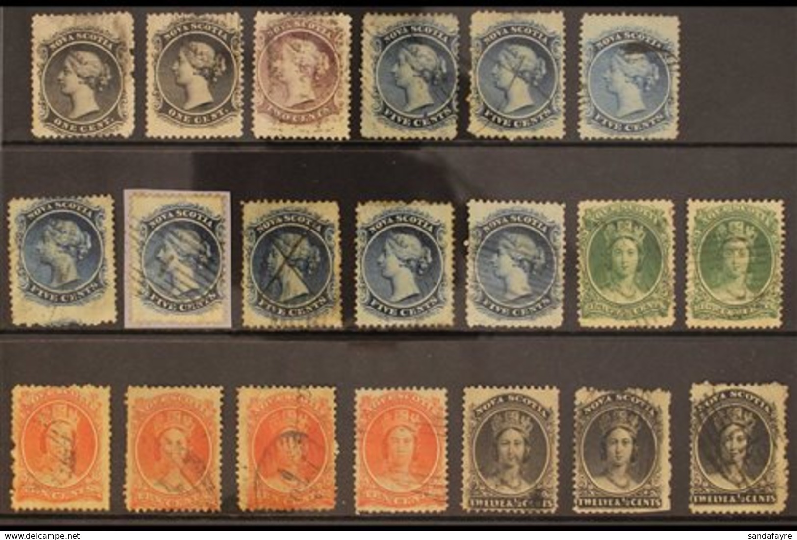 1860-63 YELLOWISH PAPER USED COLLECTION Presented On A Stock Card & Includes 1c (x2), 2c, 5c (x8 Incl One On Piece), 8½c - Autres & Non Classés