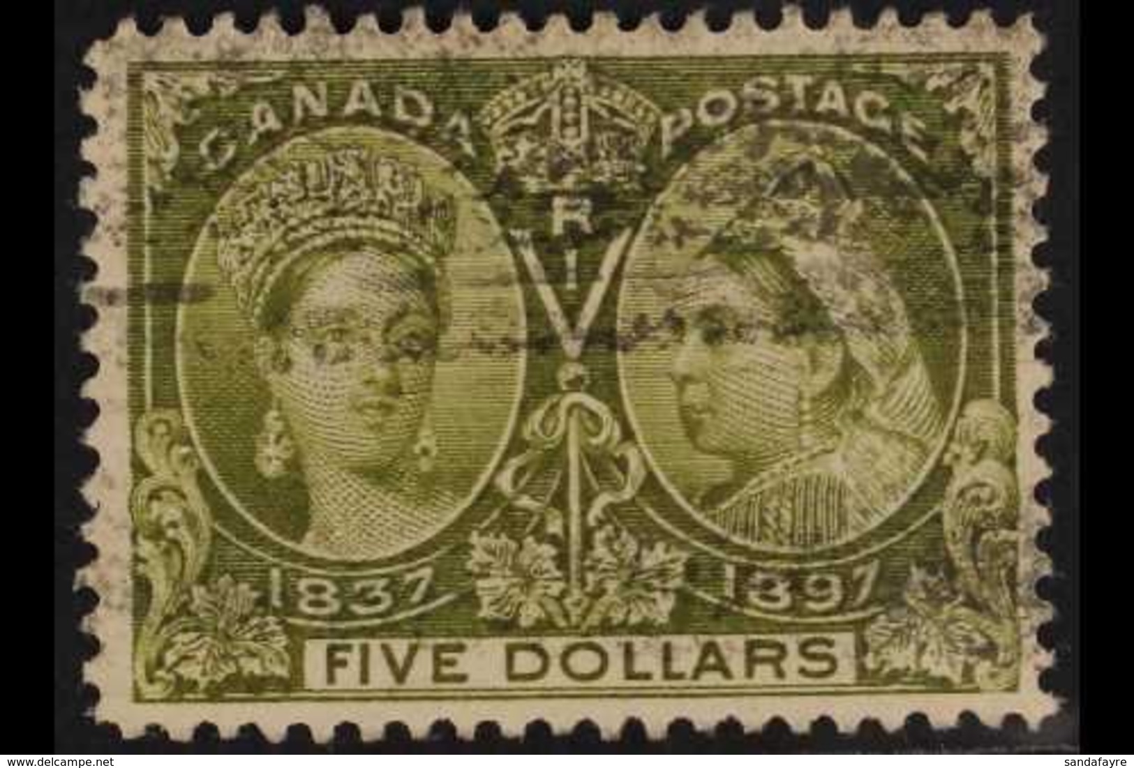 1897 $5 Olive Green Jubilee, SG 140, Fine Used With Light Roller Cancel. Cat £700 For More Images, Please Visit Http://w - Other & Unclassified