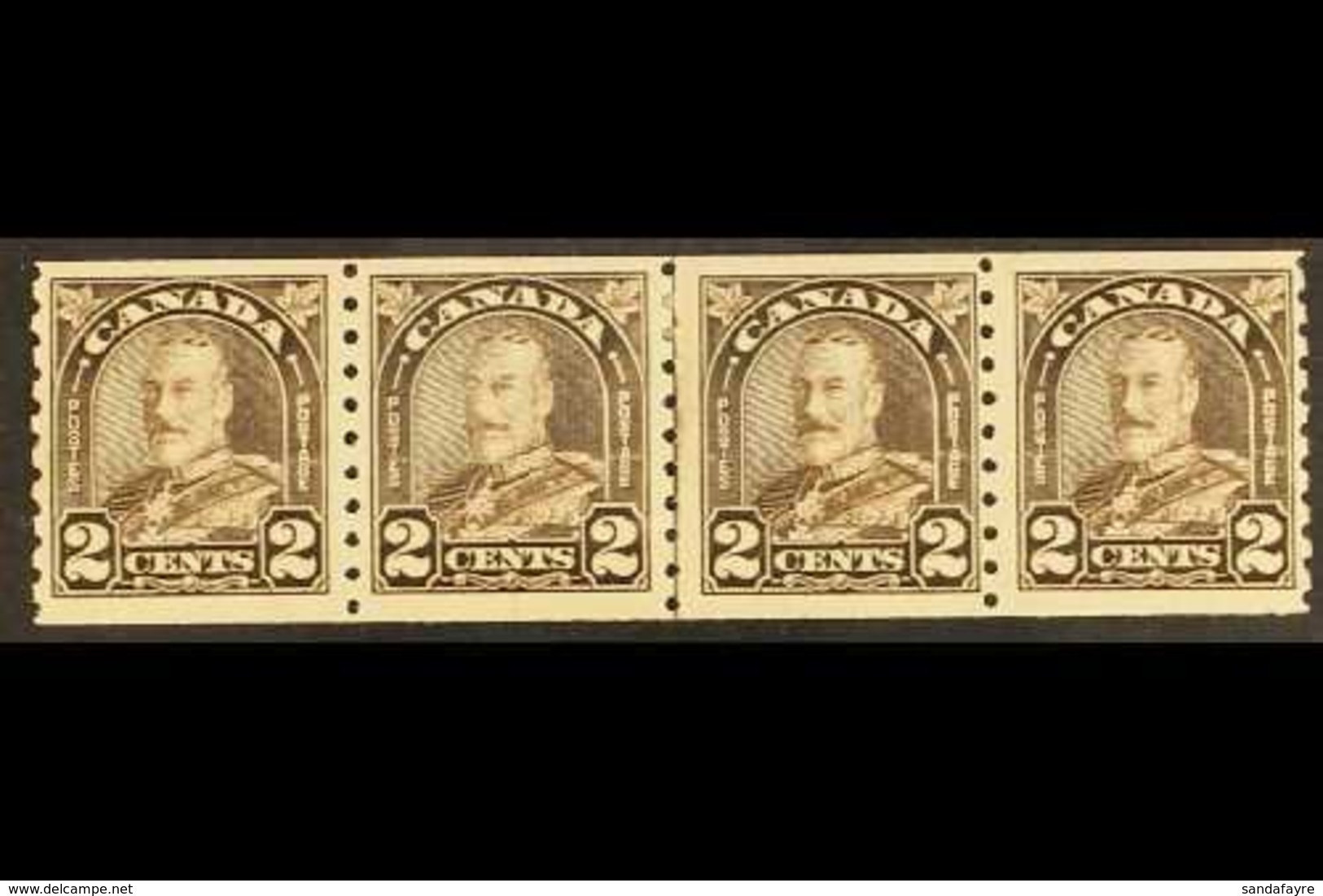 1930-31 "COCK-EYED KING" 2c Deep Brown "Arch Leaf" In Line Coil Strip Of 4 Including "Cock-eyed King" Single With 3 Norm - Otros & Sin Clasificación