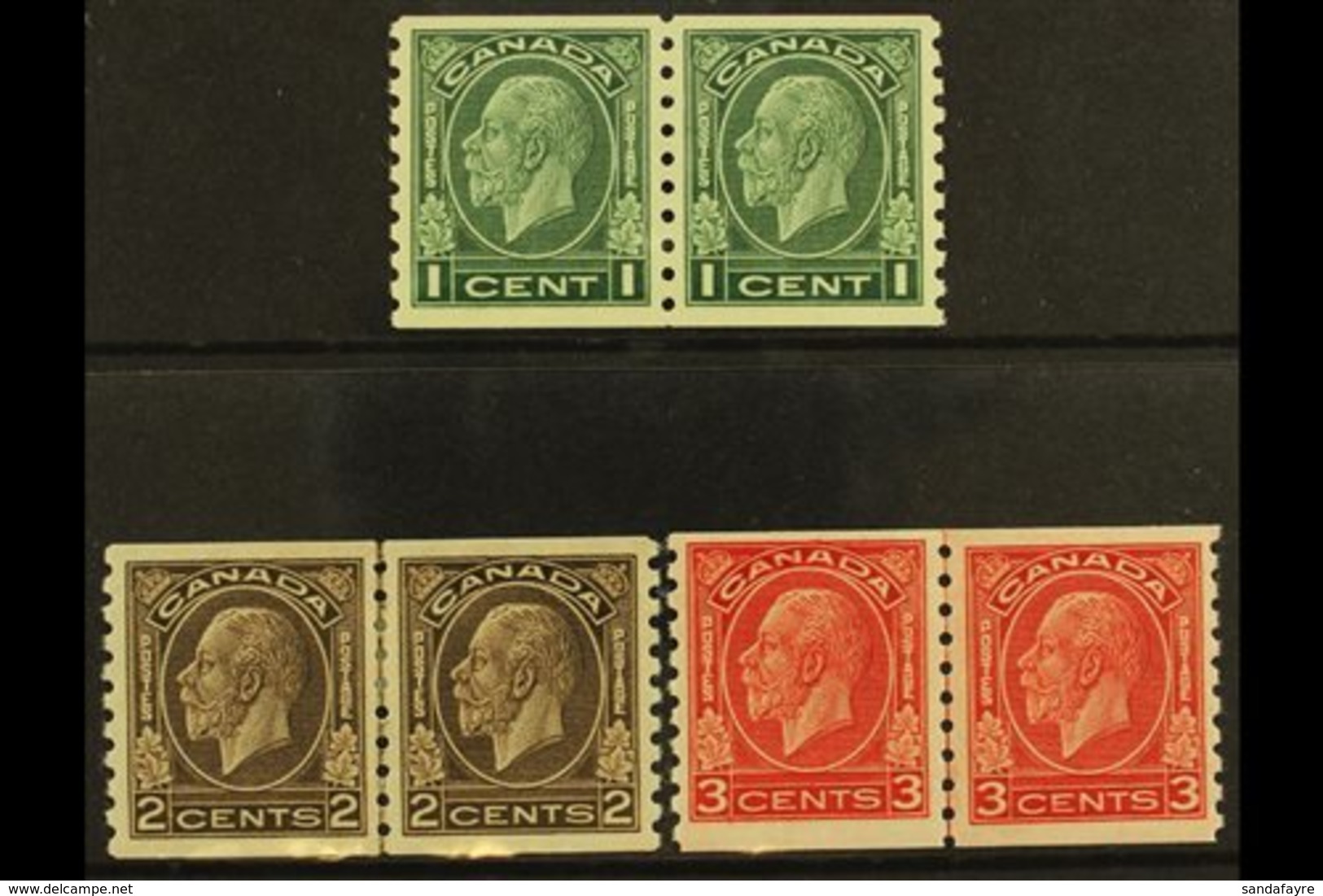 1932-33 Coil Stamps Imperf X Perf 8½ Complete Set, SG 326/28, Fine Mint (1c & 3c Are NHM) Horiz PAIRS, Very Fresh. 93 Pa - Other & Unclassified