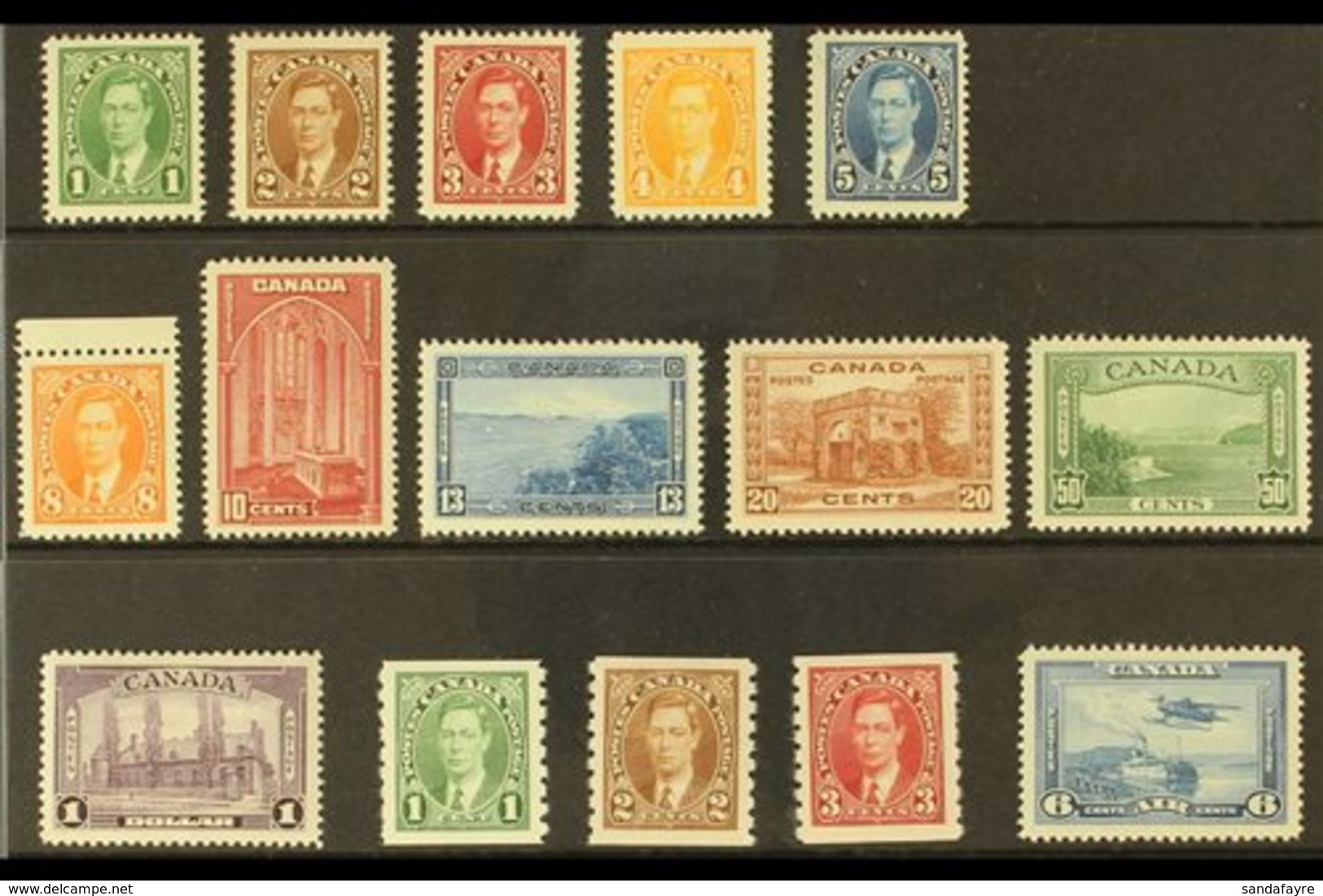 1937-38 Complete Portrait & Pictorial Set With Coils & Air Issues, SG 357/71, Very Fine Lightly Mounted Mint (15 Stamps) - Other & Unclassified