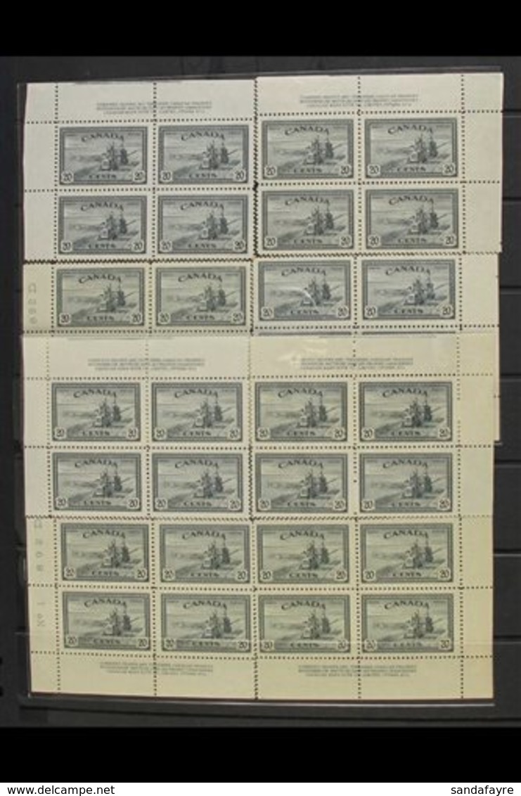 1946 20c Slate Combine Harvester, SG 404, Plates 1 And 2, Imprint Corner Blocks Of 4 For All 4 Corners. (8 Blocks) For M - Other & Unclassified