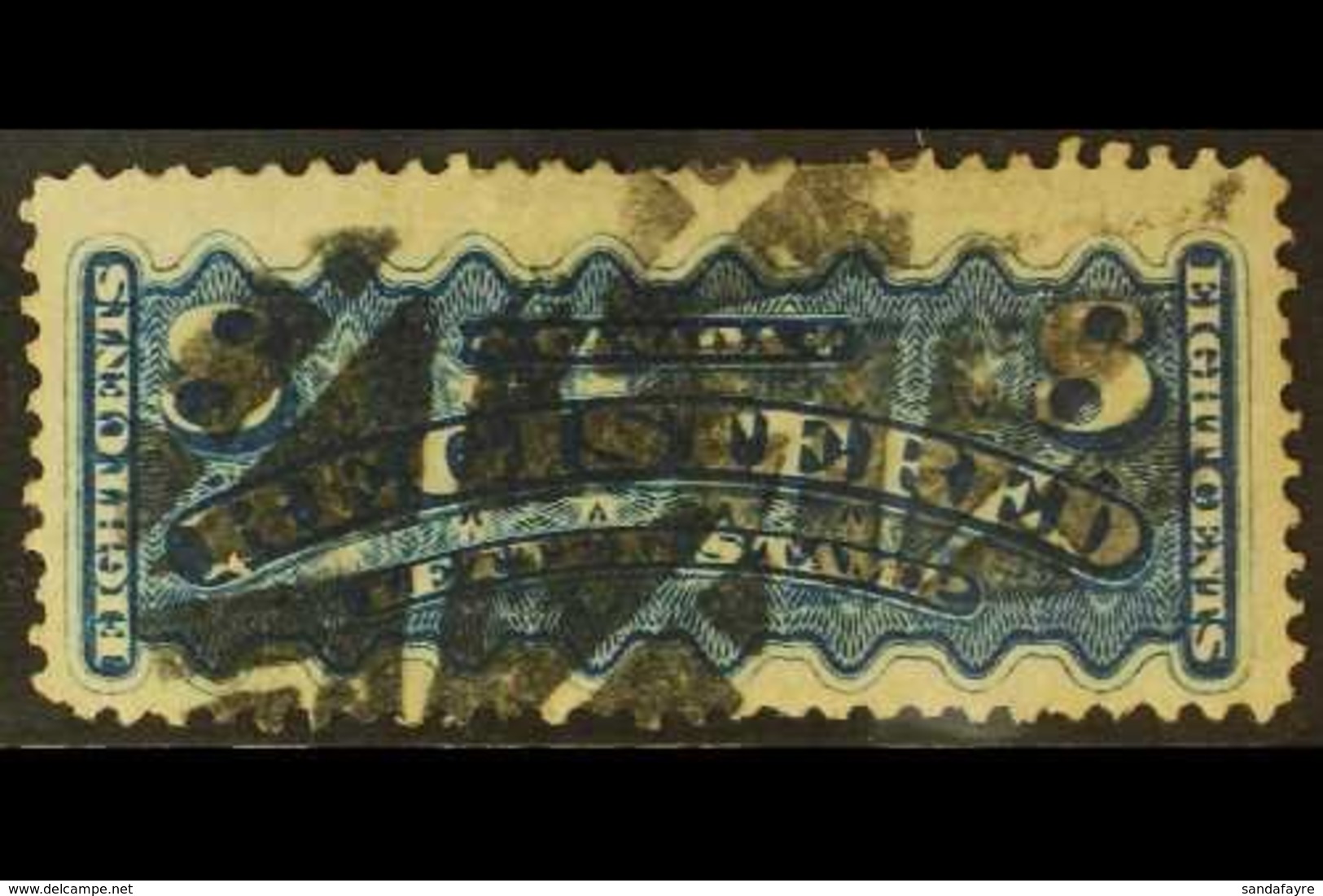 REGISTRATION 1875 8c Blue, SG R9, Good Used With Full Perfs. Cat £300 For More Images, Please Visit Http://www.sandafayr - Otros & Sin Clasificación