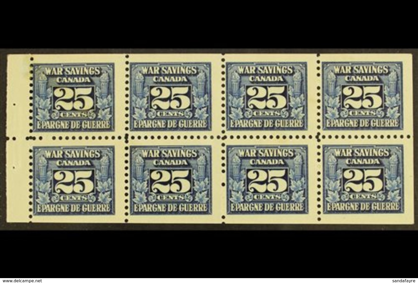 REVENUE STAMPS WAR SAVINGS 1940-41 25c Blue, White Gum, Complete Pane Of 8, Van Dam FWS5c, Never Hinged Mint, A Few Mark - Altri & Non Classificati