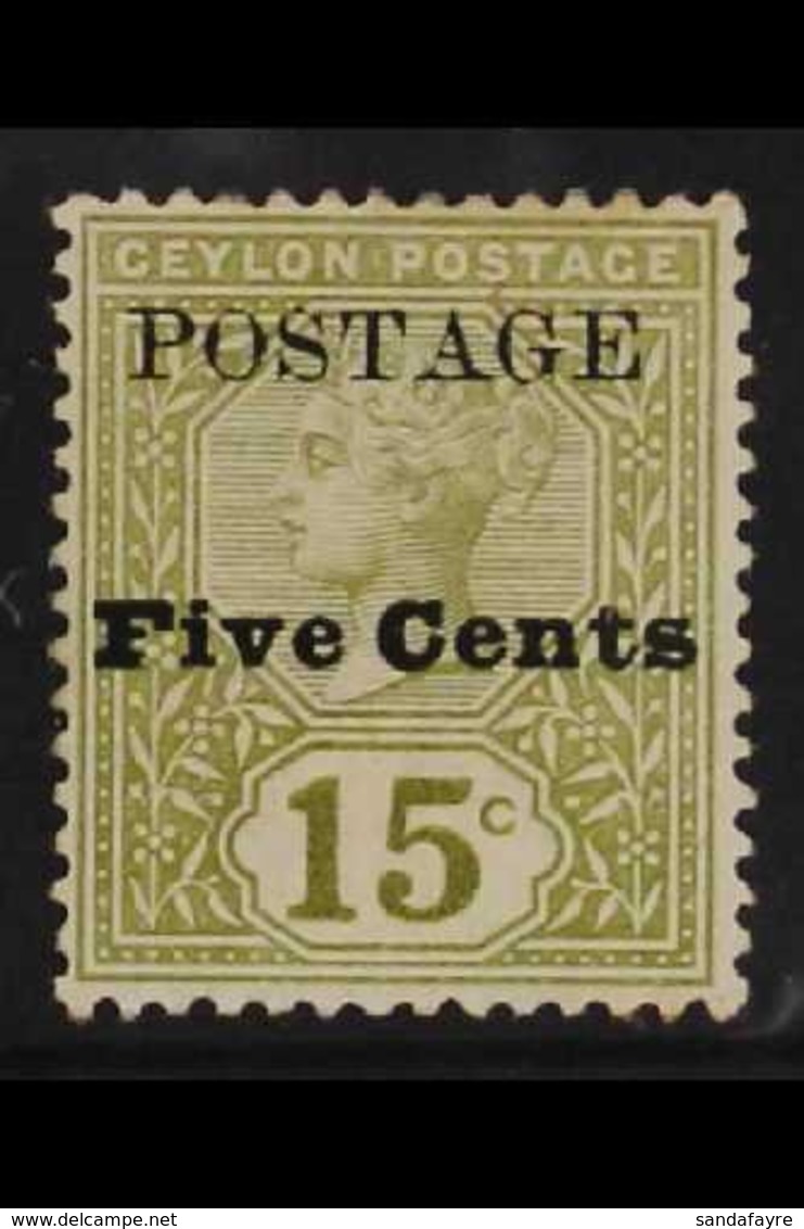 1890 VARIETY 5c On 15c Olive-green Local Surcharge With "REVENUE" OMITTED Variety, SG 233e, Mint With Light Perf Toning. - Ceilán (...-1947)