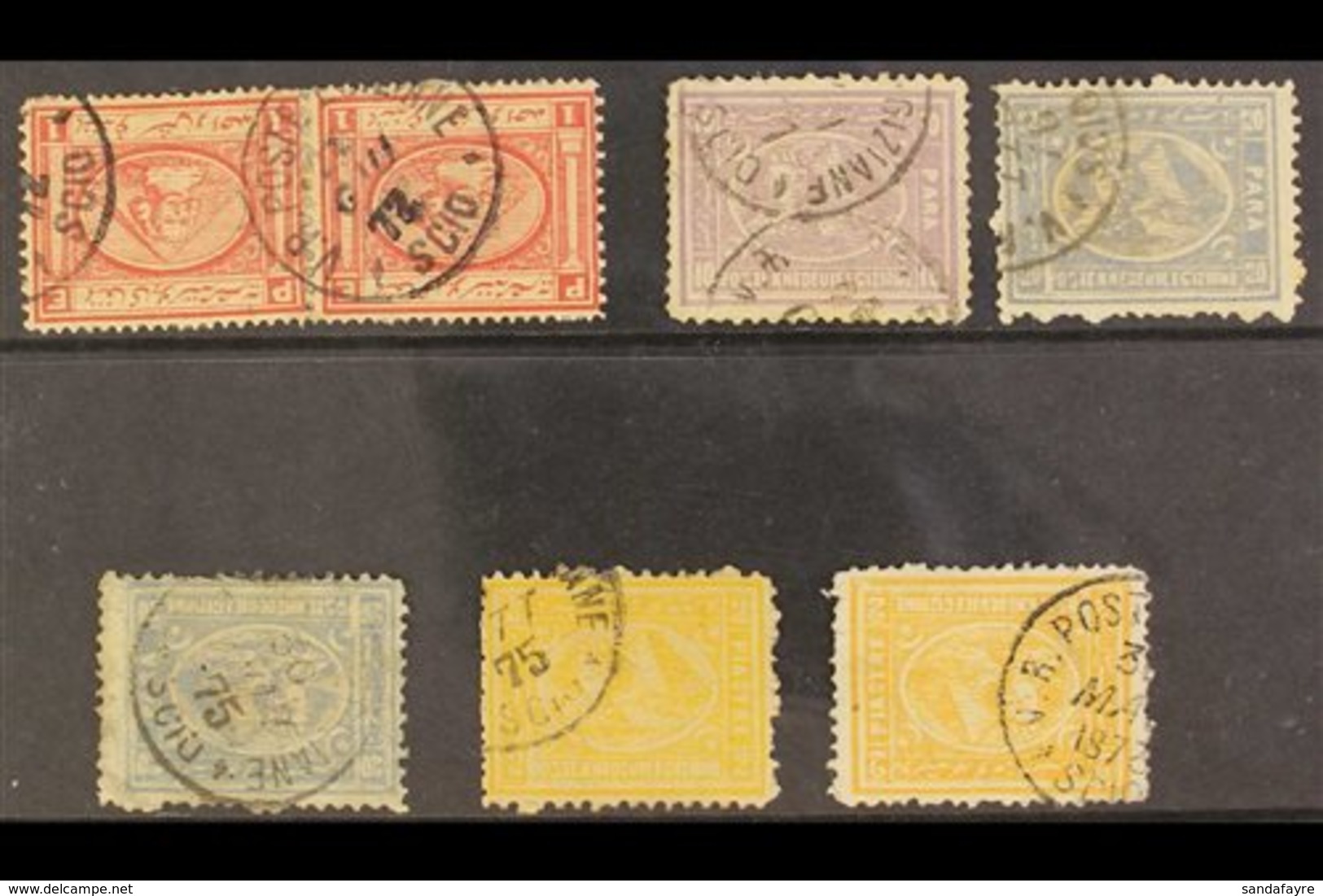 USED ABROAD : SCIO (GREEK ISLAND) Clear To Fine Strikes Of Cds On 1867-71 1pi. Pair, 1872-75 10pa, 20pa (2), 2pi. (2), S - Other & Unclassified