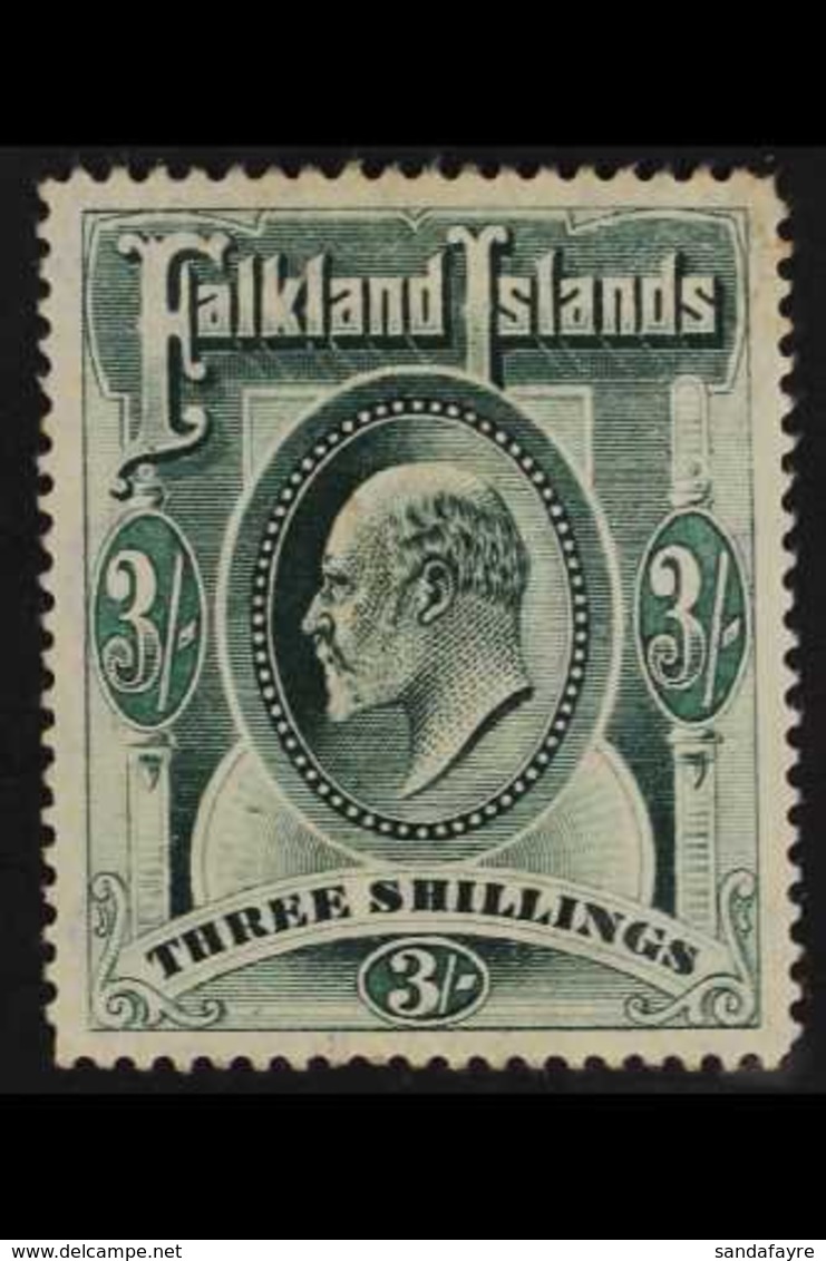 1904 3s Green, Ed VII, SG 49, Very Fine Mint. For More Images, Please Visit Http://www.sandafayre.com/itemdetails.aspx?s - Islas Malvinas