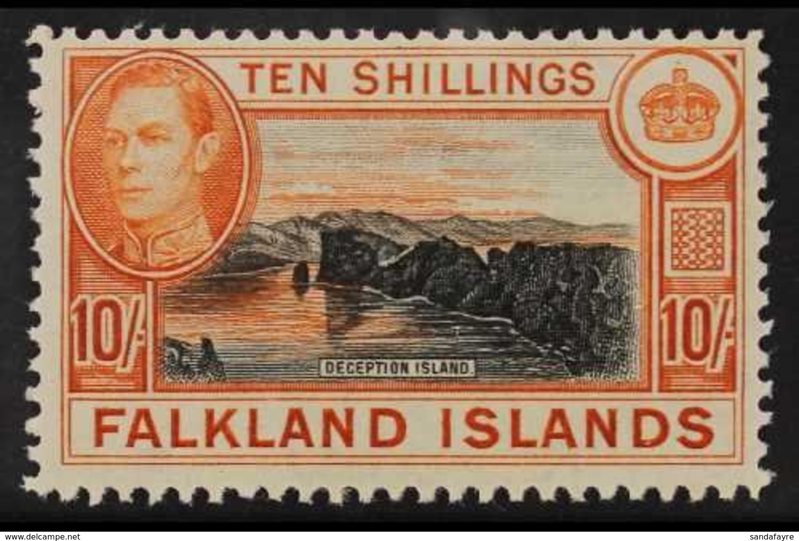 1938-50 10s Black And Red Orange On Greyish Paper, SG 162b, Superb Never Hinged Mint. For More Images, Please Visit Http - Falkland