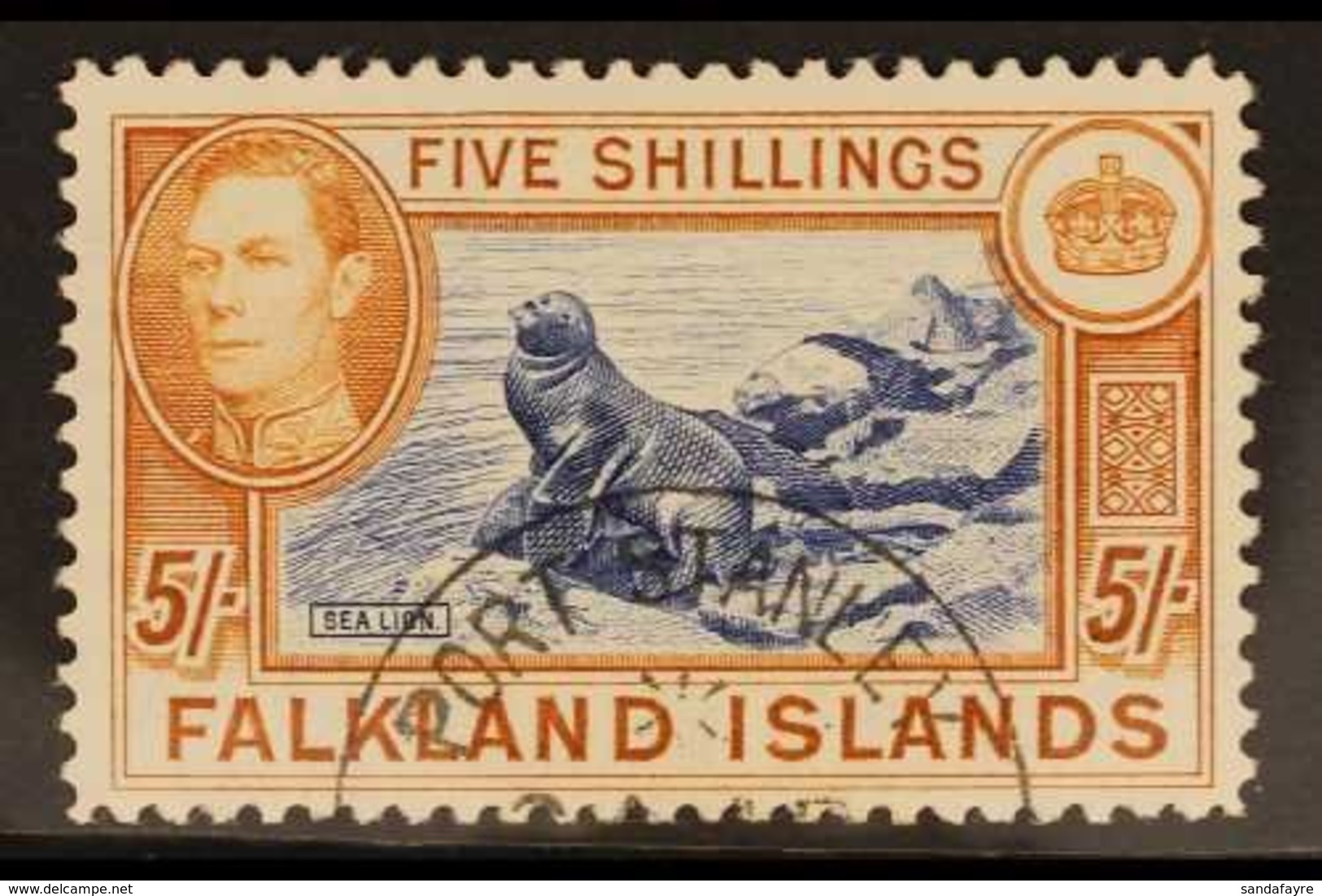 1938-50 5s Indigo & Pale Yellow Brown, SG 161b, Very Fine "Post Stanley" Cds Used For More Images, Please Visit Http://w - Falkland