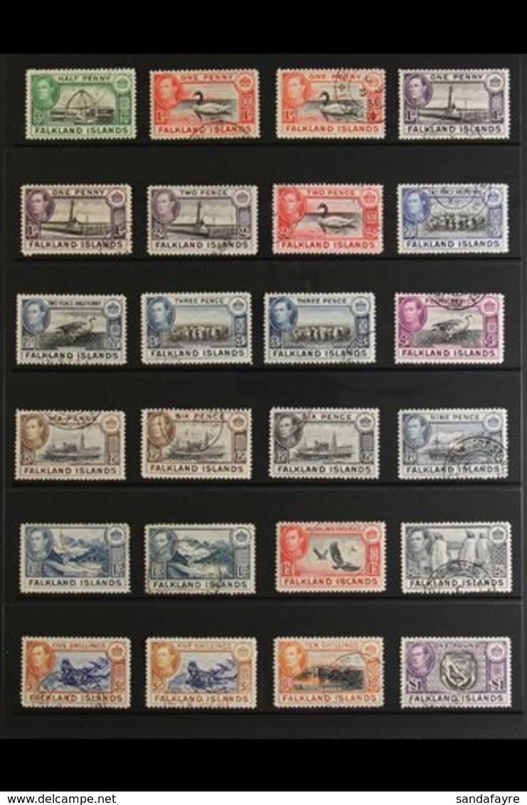 1938-50 KGVI Definitives Complete Set, SG 146/63, Plus Some Additional Listed Shades To 5s, Very Fine Used. Lovely! (24  - Falkland
