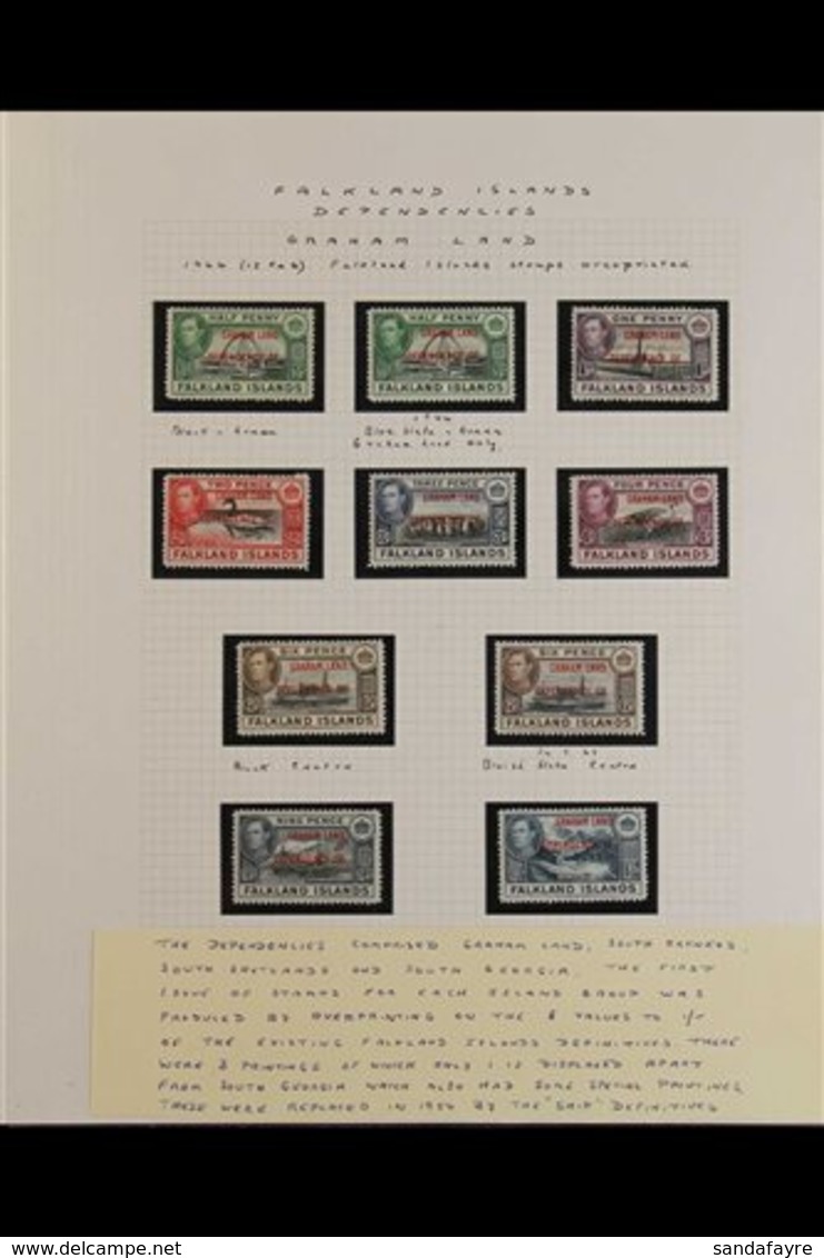 1944 DEPENDENCY OVERPRINTS Fine Mint Collection On Display Pages With Multiple Sets Including Shades And Blocks. (70 Sta - Falkland Islands