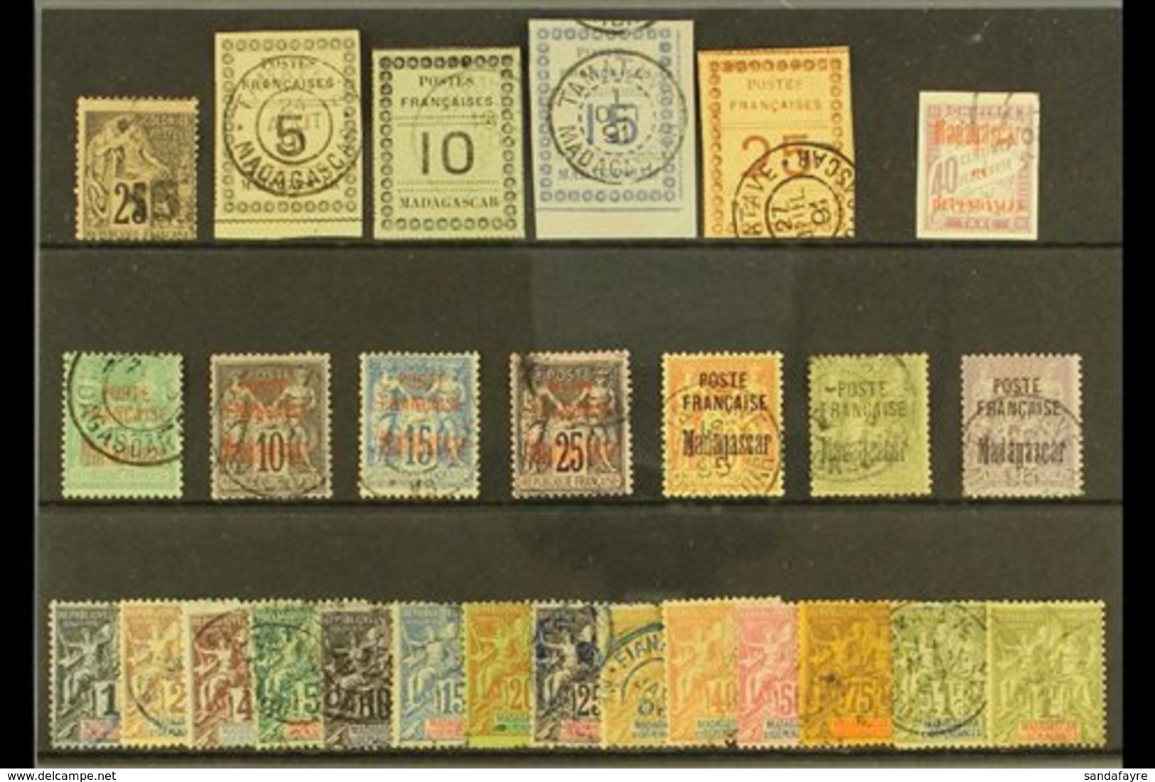 MADAGASCAR 19TH CENTURY USED SELECTION. Includes 1891 "15" On 25c, 1891 Imperf Set To 25c, 1895 Set To 40c, Plus 1f And  - Otros & Sin Clasificación