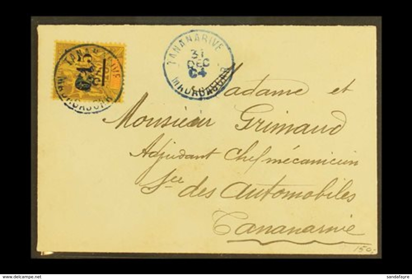 MADAGASCAR 1904 (31 Dec) Cover Addressed Locally, Bearing 1902 "0,15" On 75c Surcharge (Yvert 54, SG 32) Tied By Blue "T - Otros & Sin Clasificación