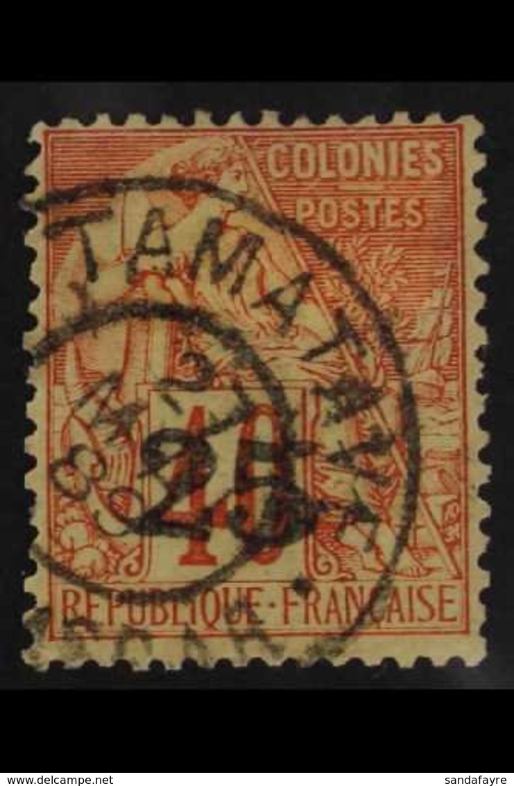 MADAGASCAR 1889 "25" On 40c Red On Yellow Surcharge (Yvert 3, SG 3), Very Fine Used With Fully Dated "Tamatave" Cds Canc - Sonstige & Ohne Zuordnung