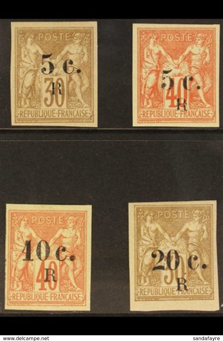 REUNION 1885-85 "R" Surcharges On France Imperf Sage Types Complete Set, SG 7/10 Or Yvert 7/10, Very Fine Mint, Each Wit - Otros & Sin Clasificación