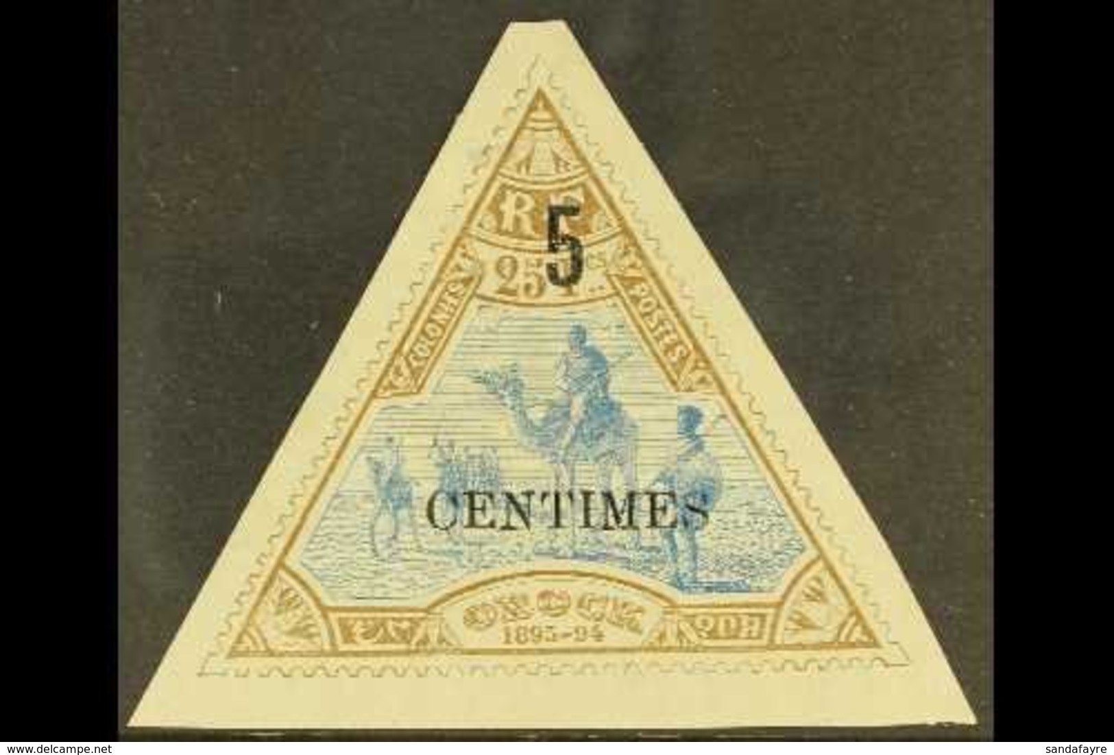 SOMALI COAST DJIBOUTI 1902 (15 Apr) 5c On 25fr Blue And Brown, Triangular, SG 112, Fine Mint. For More Images, Please Vi - Autres & Non Classés