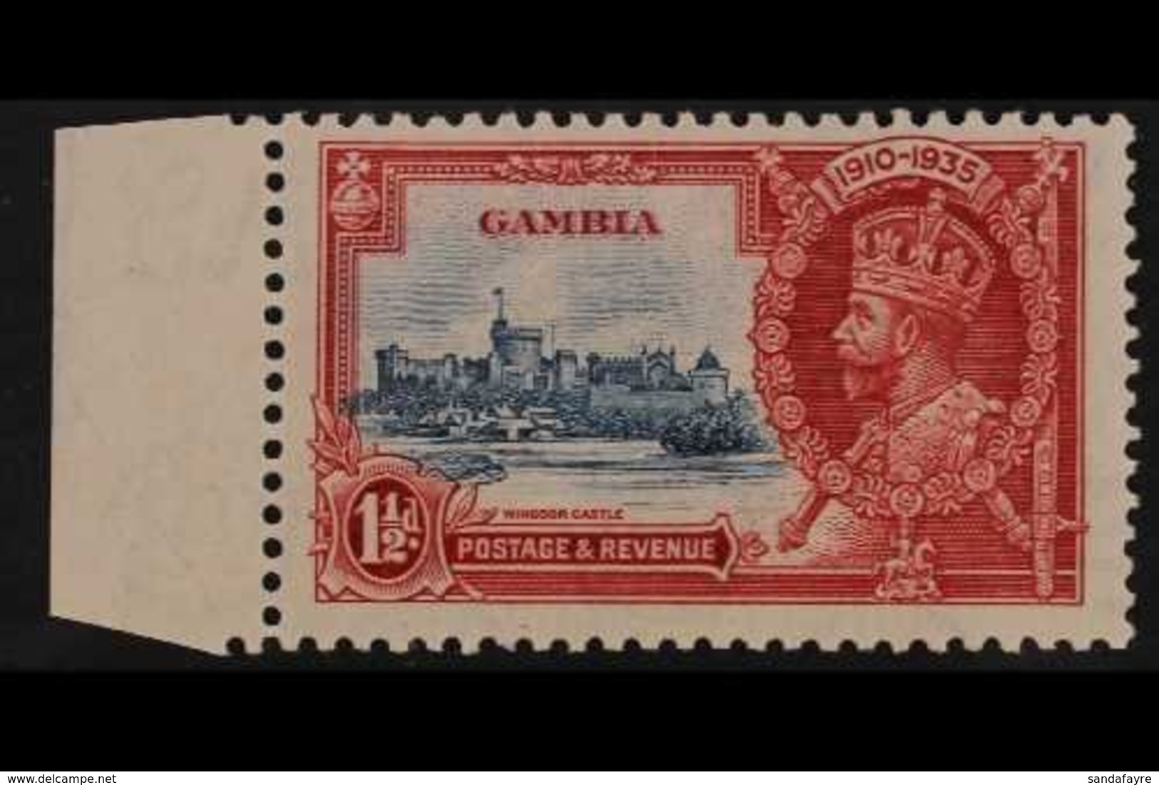 1935 SILVER JUBILEE VARIETY. 1½d Deep Blue & Scarlet "EXTRA FLAGSTAFF" Variety, SG 143a, Marginal, Never Hinged Mint Exa - Gambie (...-1964)