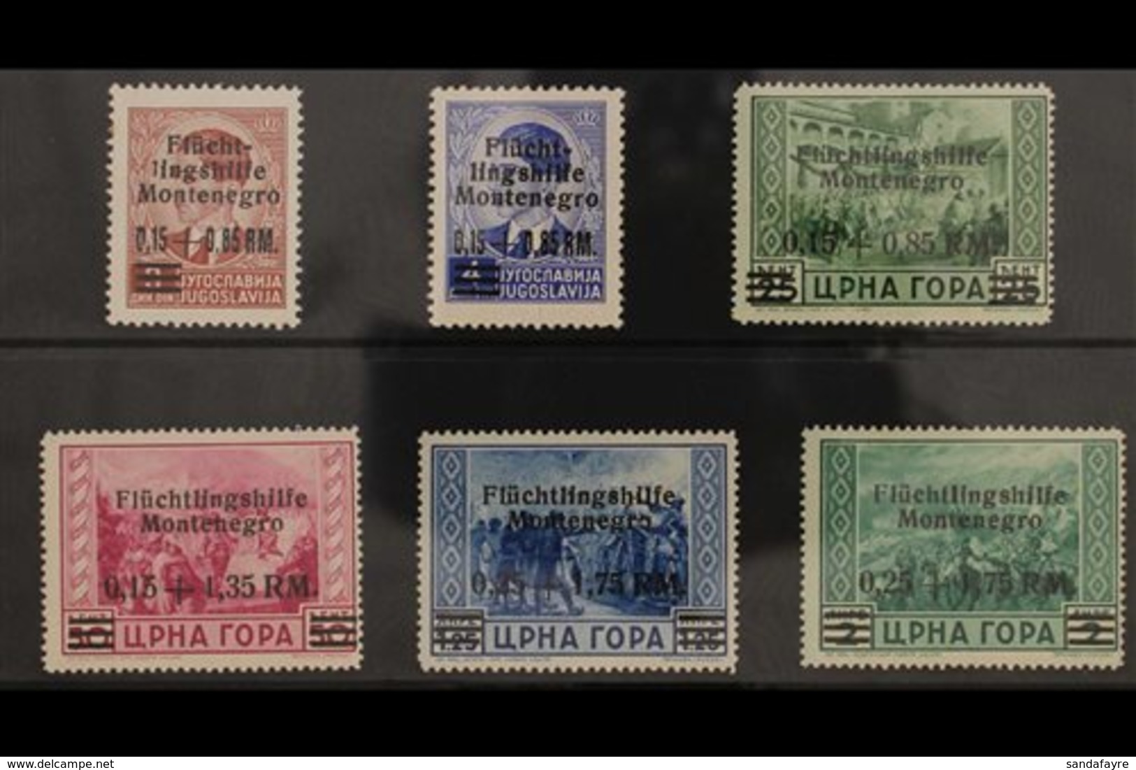 MONTENEGRO 1944 Refugees' Fund (Postage) Complete Set (Mi 20/25, SG 95/100), Never Hinged Mint. Expertized SCHLENGER BPP - Altri & Non Classificati