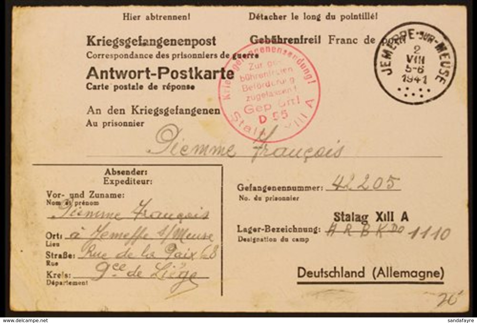 PRISONERS OF WAR MAIL BELGIUM 1941-1944 Interesting Group Of All Different Printed 'Kriegsgefangenenpost' Stampless Card - Other & Unclassified
