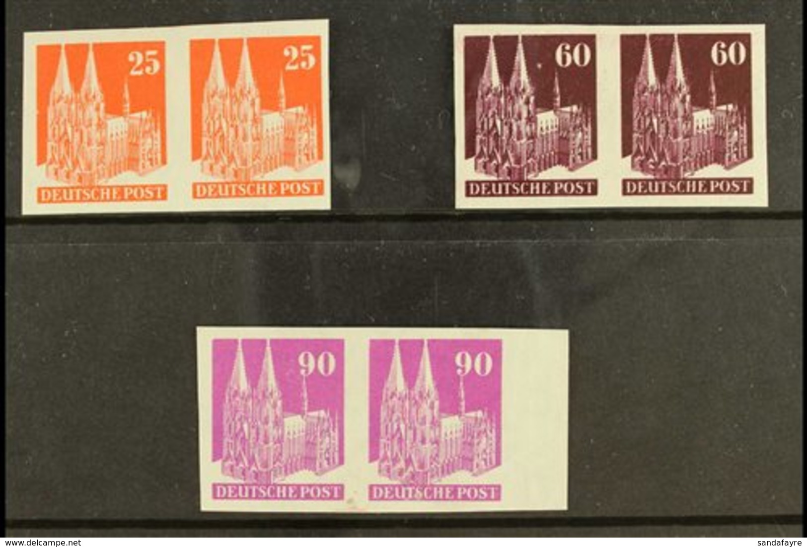 AMERICAN & BRITISH ZONE 1948-52 25pf, 60pf, And 90pf Cologne Cathedral Definitives, Each As IMPERF PAIRS, Mi 87 IV W U,  - Other & Unclassified