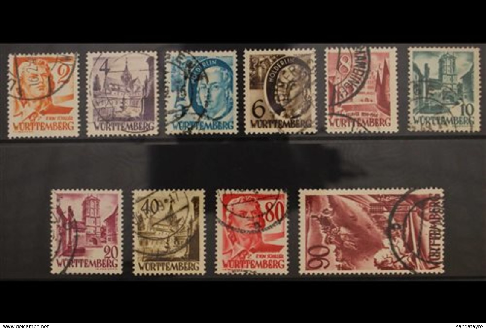 FRENCH ZONE WURTTEMBERG 1948-49 Pictorials Complete Set (Michel 28/37, SG FW28/37), Very Fine Cds Used, Fresh. (10 Stamp - Other & Unclassified