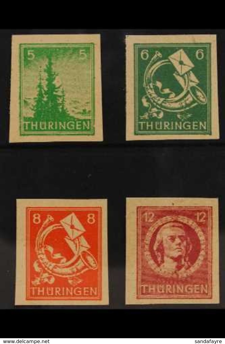 RUSSIAN ZONE THURINGIA 1945-46 5pf Yellow-green, 6pf Blue-green, 8pf Orange & 12pf Red IMPERF, Michel 94/97 AXw U, Never - Other & Unclassified