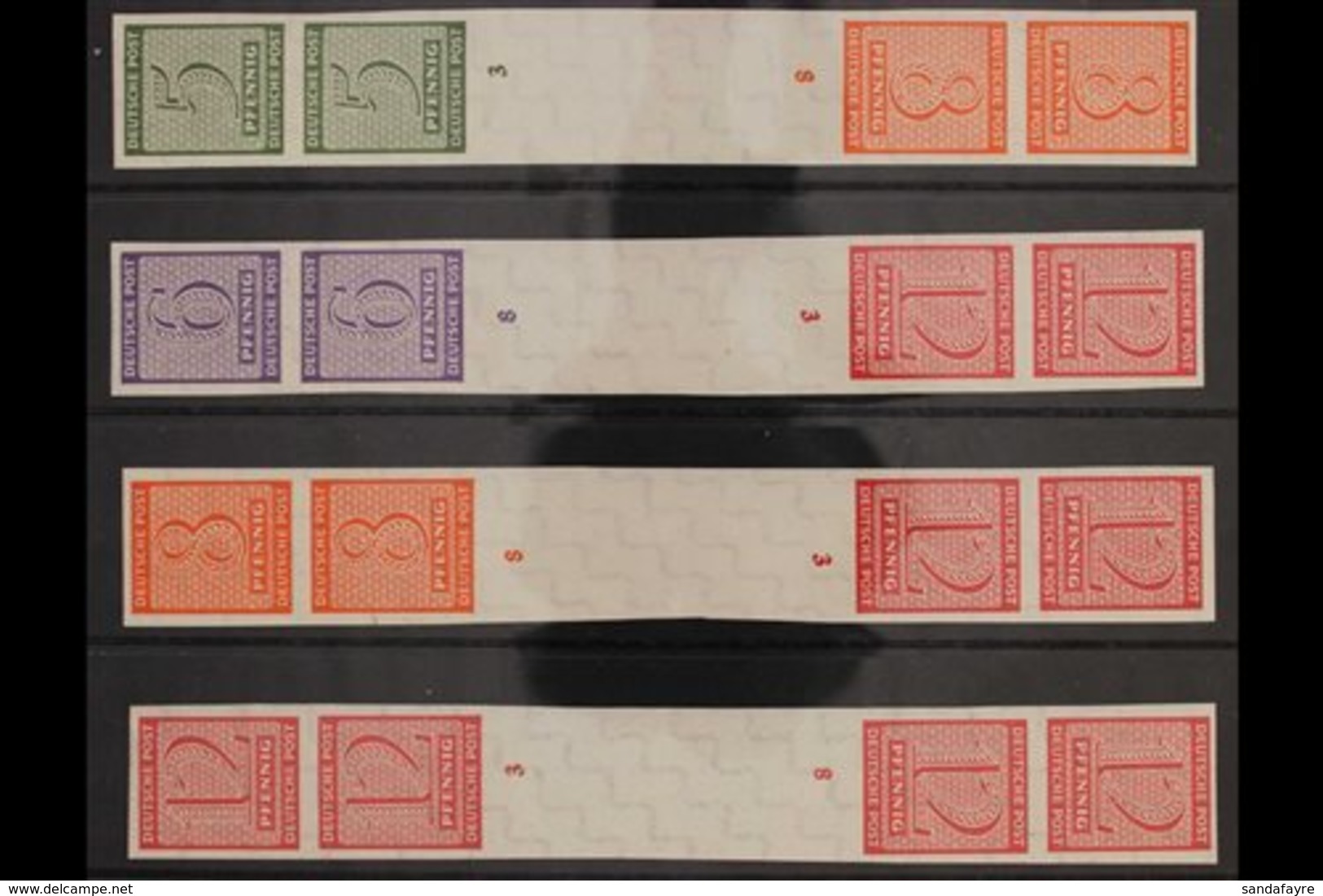 RUSSIAN ZONE WEST SAXONY 1945 (Sep) Numerals Vertical SE-TENANT GUTTER IMPERF STRIPS Of 4, Michel SK Zd 1/4, Never Hinge - Otros & Sin Clasificación