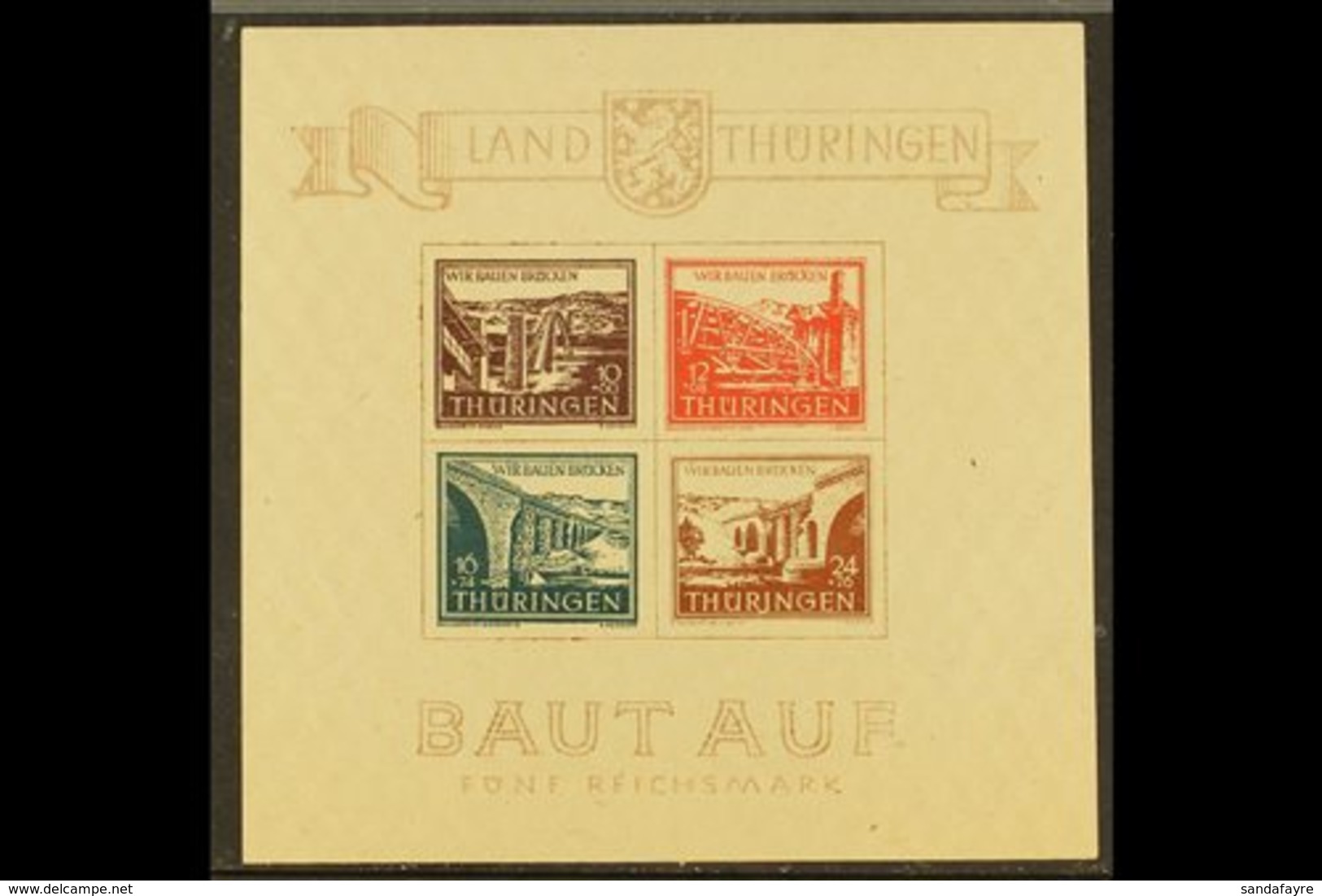 THURINGIA 1946 Bridges Type III Mini-sheet (Michel Block 4 I/III, SG MSRF17), Never Hinged Mint, Fresh. For More Images, - Otros & Sin Clasificación