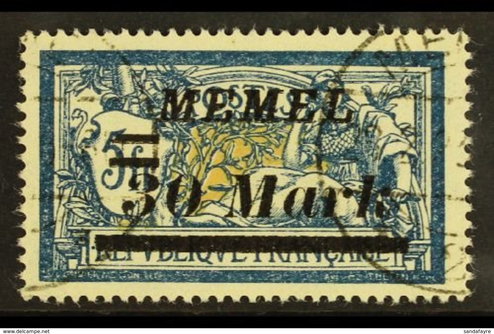 1922 (12 SEPT) 30m On 5fr Deep Blue And Buff With The Overprint Showing TOP LEFT OF DOUBLE BAR DAMAGED Variety From Posi - Autres & Non Classés