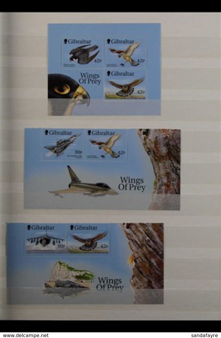 1999-2003 "FLIGHT" ISSUES 1999-2001 "Wings Of Prey" Complete Sets In Singles, Miniature Sheets, And In Sheetlets Of Ten, - Gibraltar