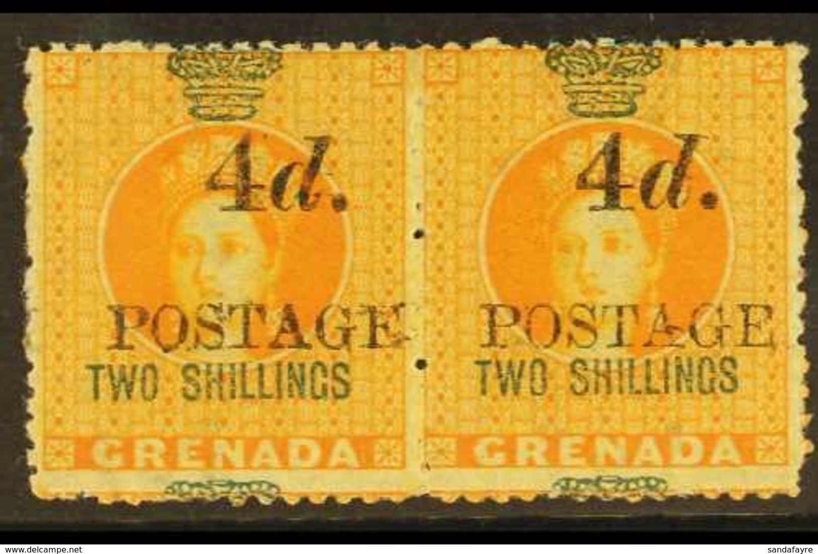 1888 4d On 2s Orange, 5mm Spacing, SG 42, Scarce Mint Pair. For More Images, Please Visit Http://www.sandafayre.com/item - Granada (...-1974)