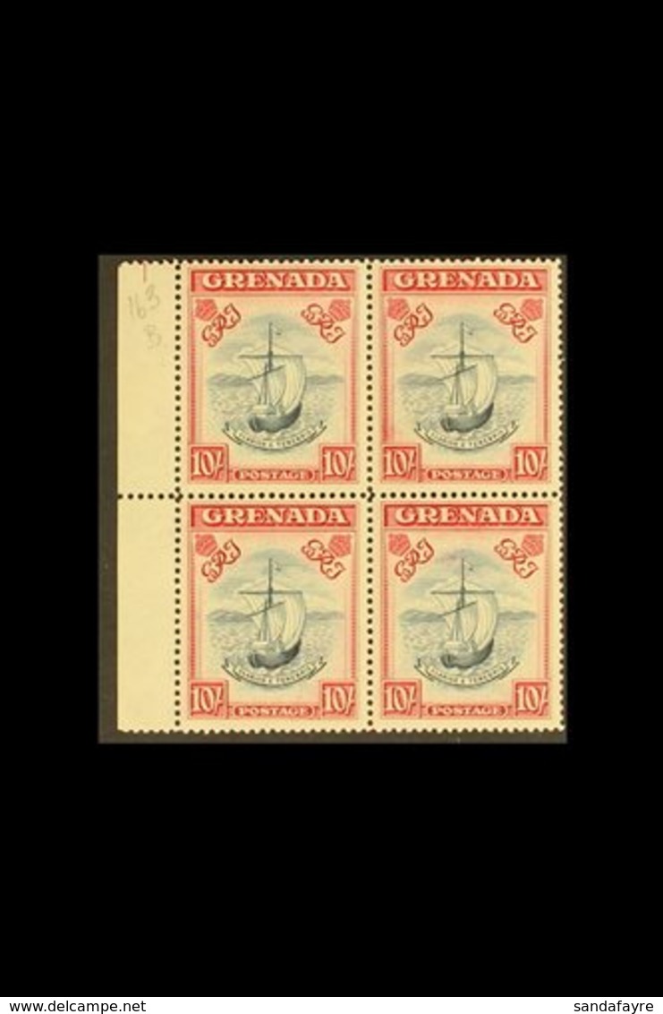 1943 10s Slate Blue And Bright Carmine, Narrow Frame, SG 163b, A Rare Left Marginal Block Of Four, Very Fine Mint, Three - Granada (...-1974)