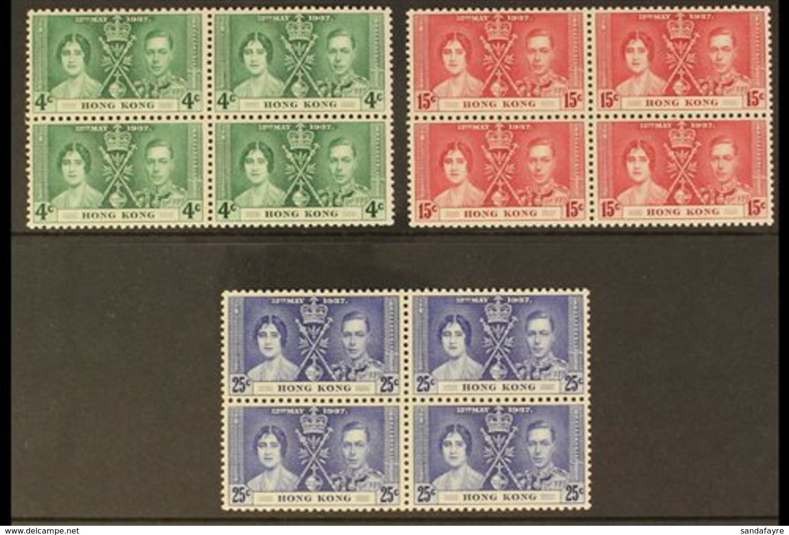 1937 Coronation Complete Set, SG 137/39, Never Hinged Mint BLOCKS Of 4, Very Fresh. (3 Blocks = 12 Stamps) For More Imag - Otros & Sin Clasificación